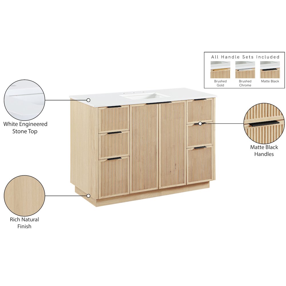 Willard 48" Natural Engineered Stone And Solid Wood Bathroom Vanity. Picture 13
