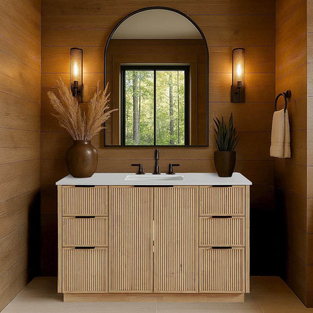 Willard 48" Natural Engineered Stone And Solid Wood Bathroom Vanity. Picture 7
