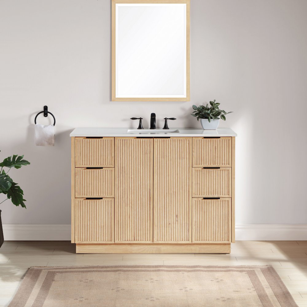 Willard 48" Natural Engineered Stone And Solid Wood Bathroom Vanity. Picture 8