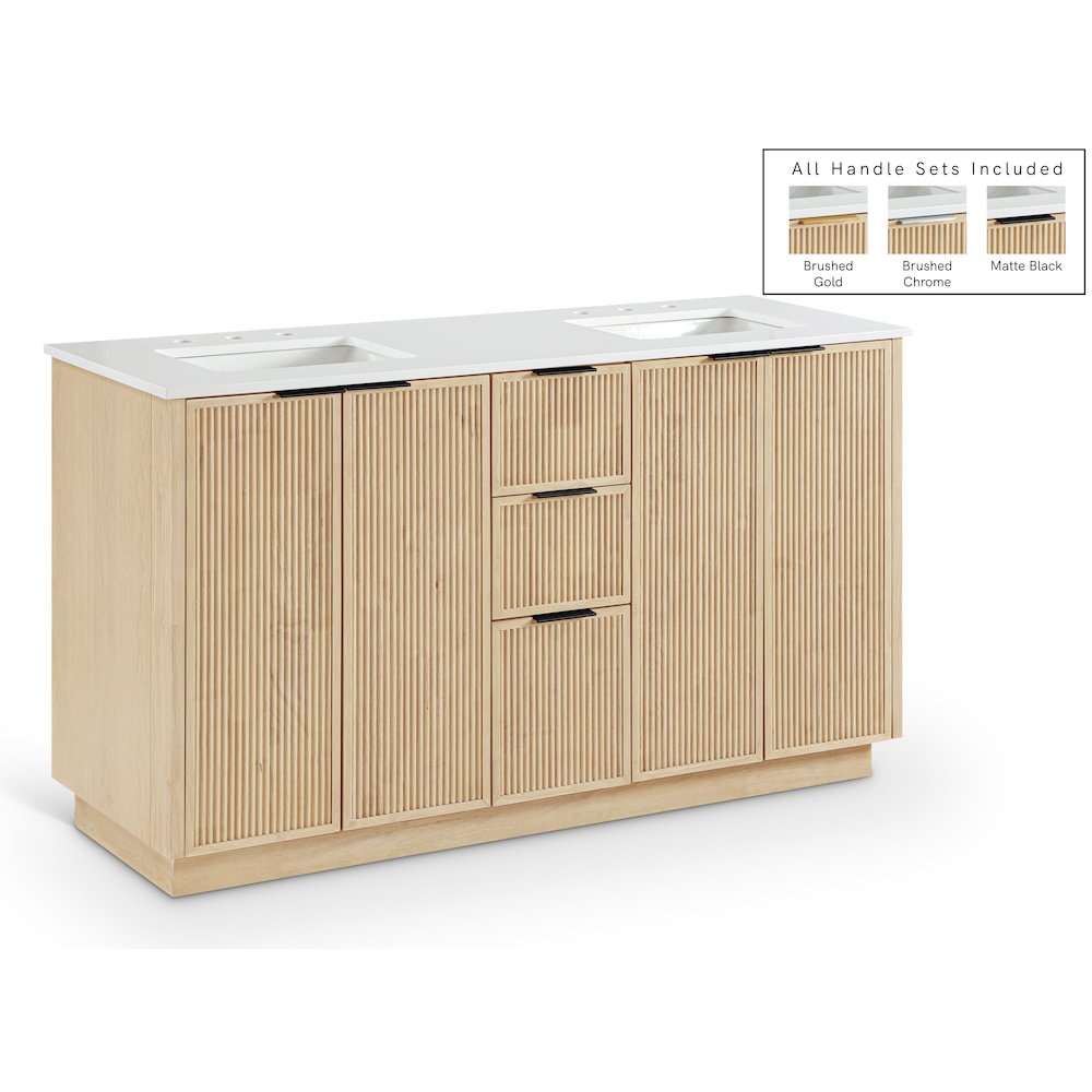 Willard 60" Natural Engineered Stone And Solid Wood Bathroom Vanity. Picture 1