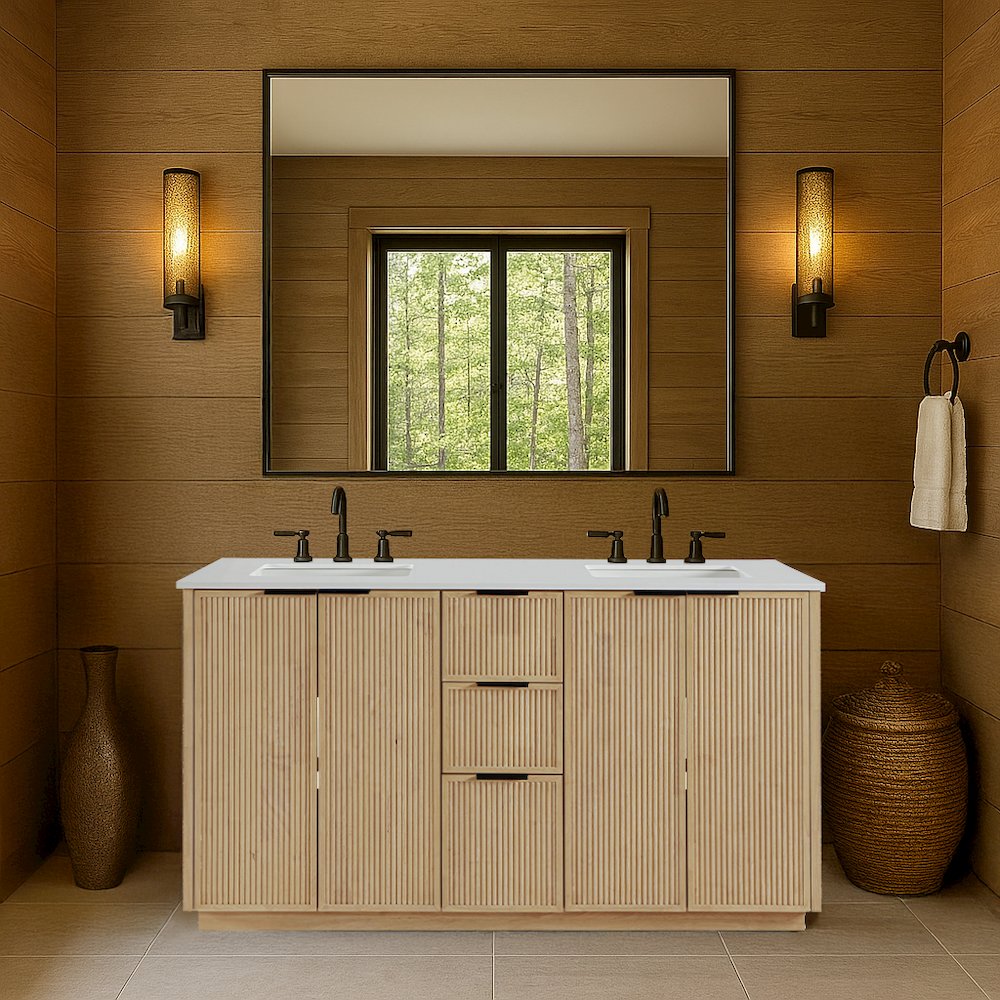 Willard 60" Natural Engineered Stone And Solid Wood Bathroom Vanity. Picture 7