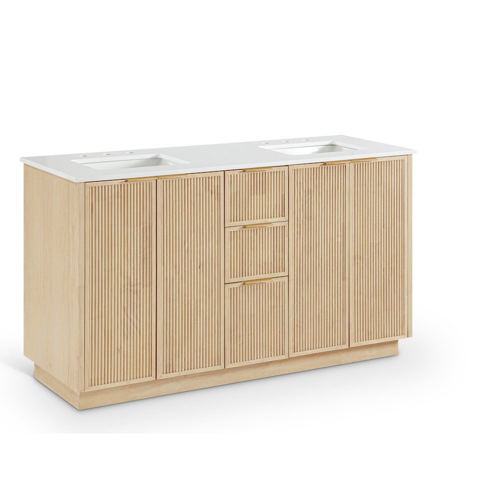 Willard 60" Natural Engineered Stone And Solid Wood Bathroom Vanity. Picture 2