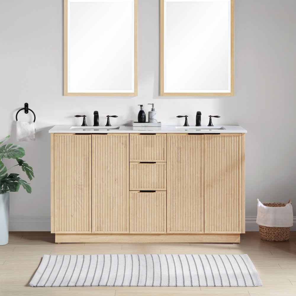 Willard 60" Natural Engineered Stone And Solid Wood Bathroom Vanity. Picture 8