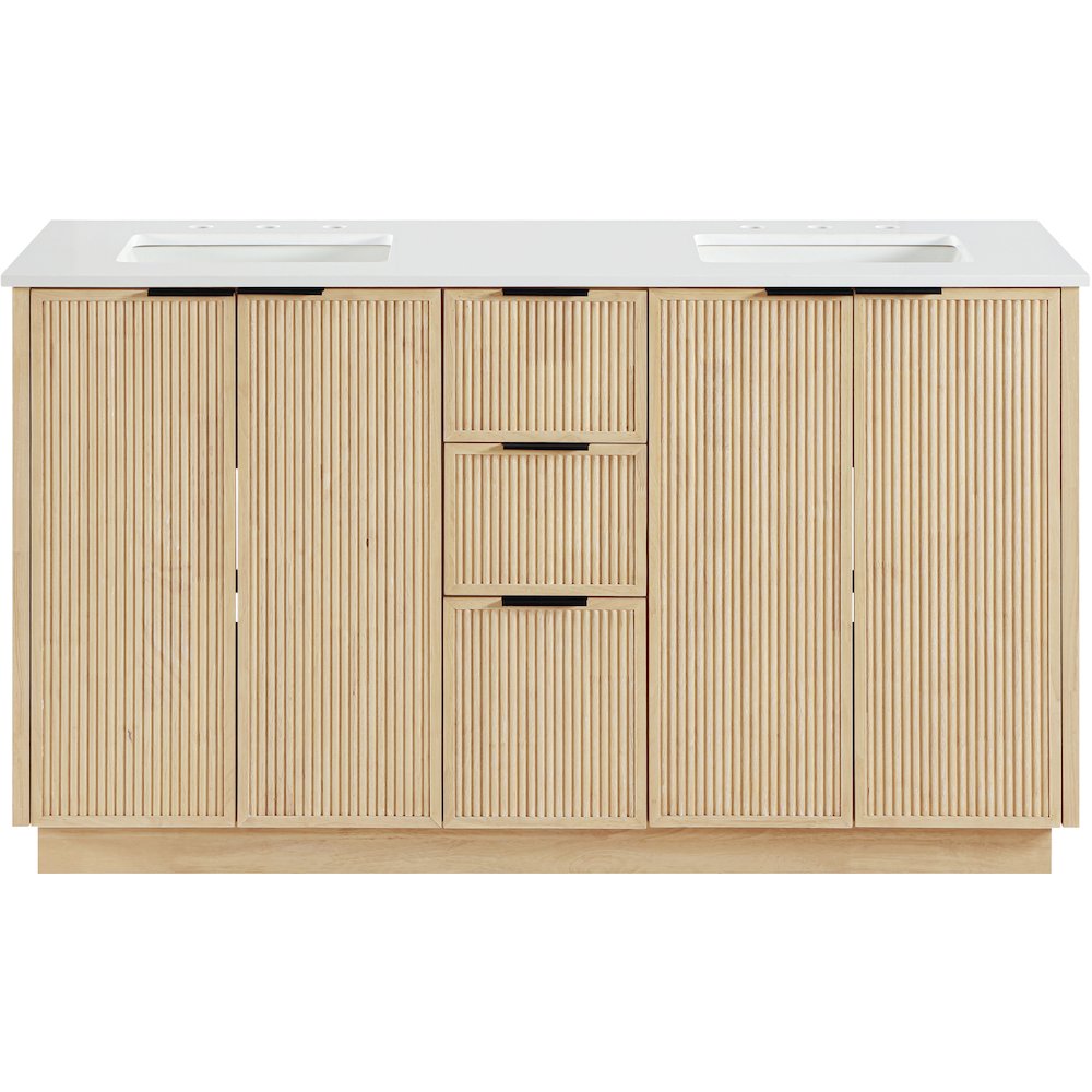 Willard 60" Natural Engineered Stone And Solid Wood Bathroom Vanity. Picture 3