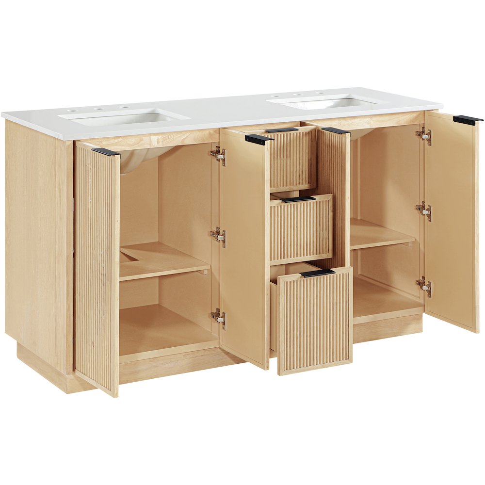 Willard 60" Natural Engineered Stone And Solid Wood Bathroom Vanity. Picture 6