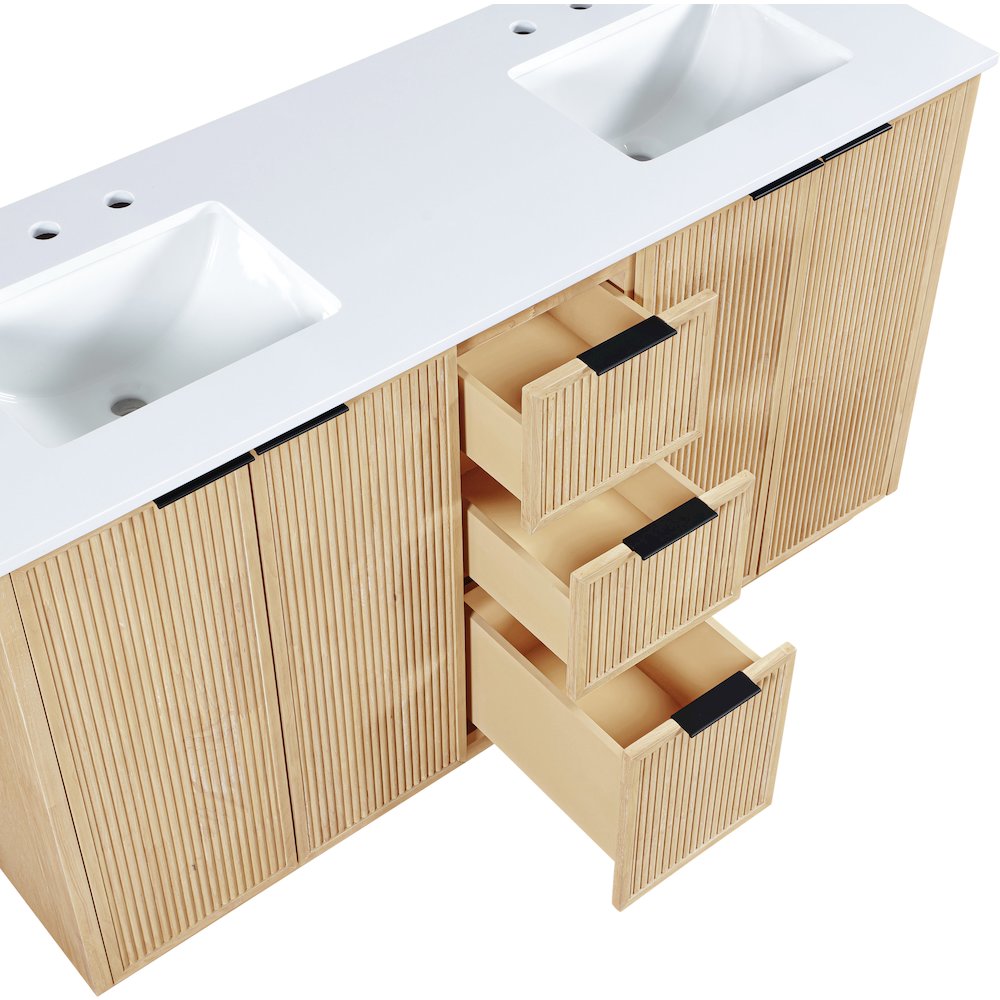 Willard 60" Natural Engineered Stone And Solid Wood Bathroom Vanity. Picture 9