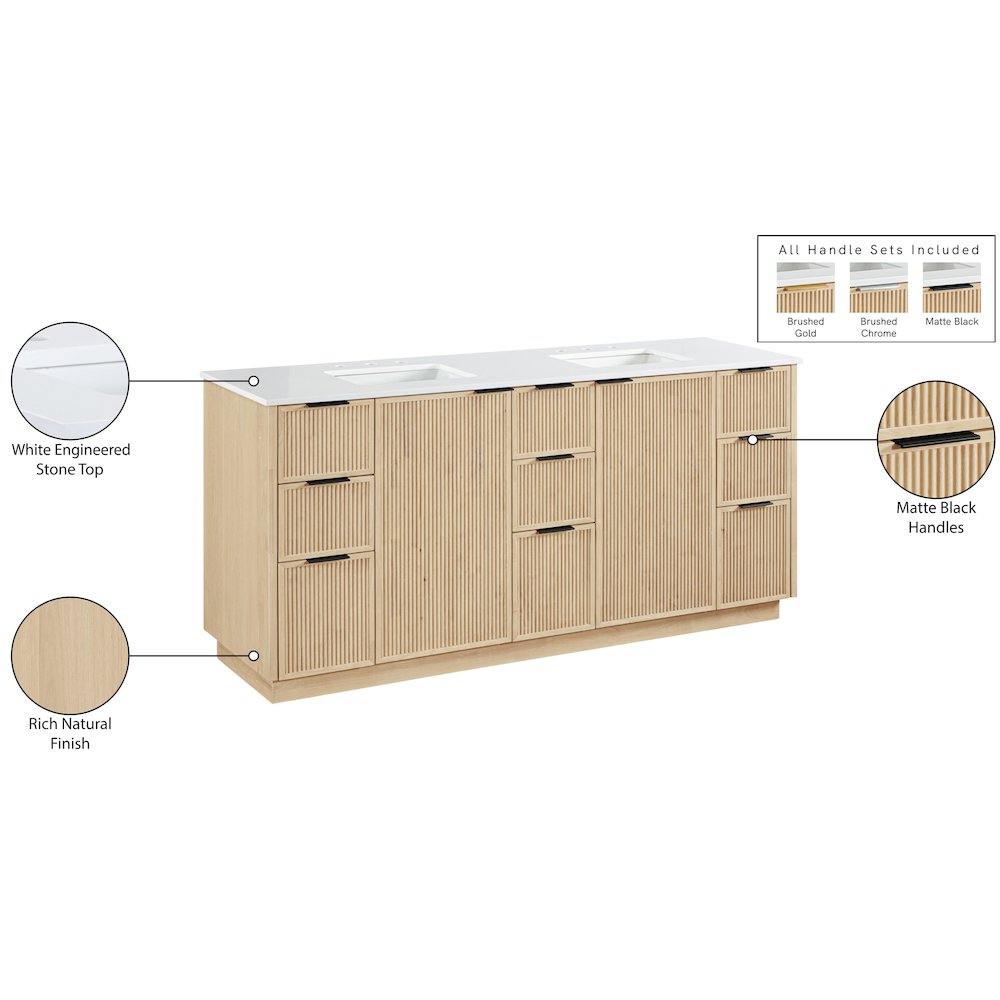 Willard 72" Natural Engineered Stone And Solid Wood Bathroom Vanity. Picture 13