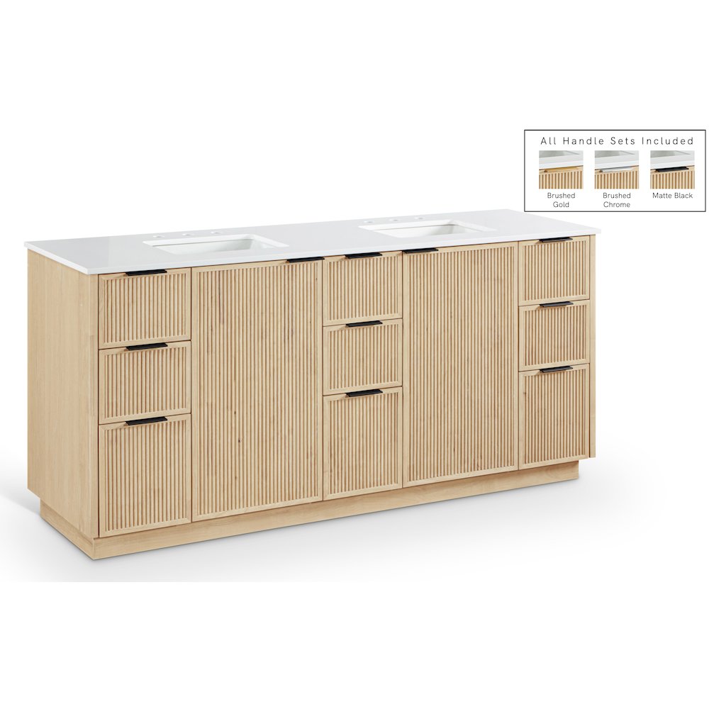 Willard 72" Natural Engineered Stone And Solid Wood Bathroom Vanity. Picture 1