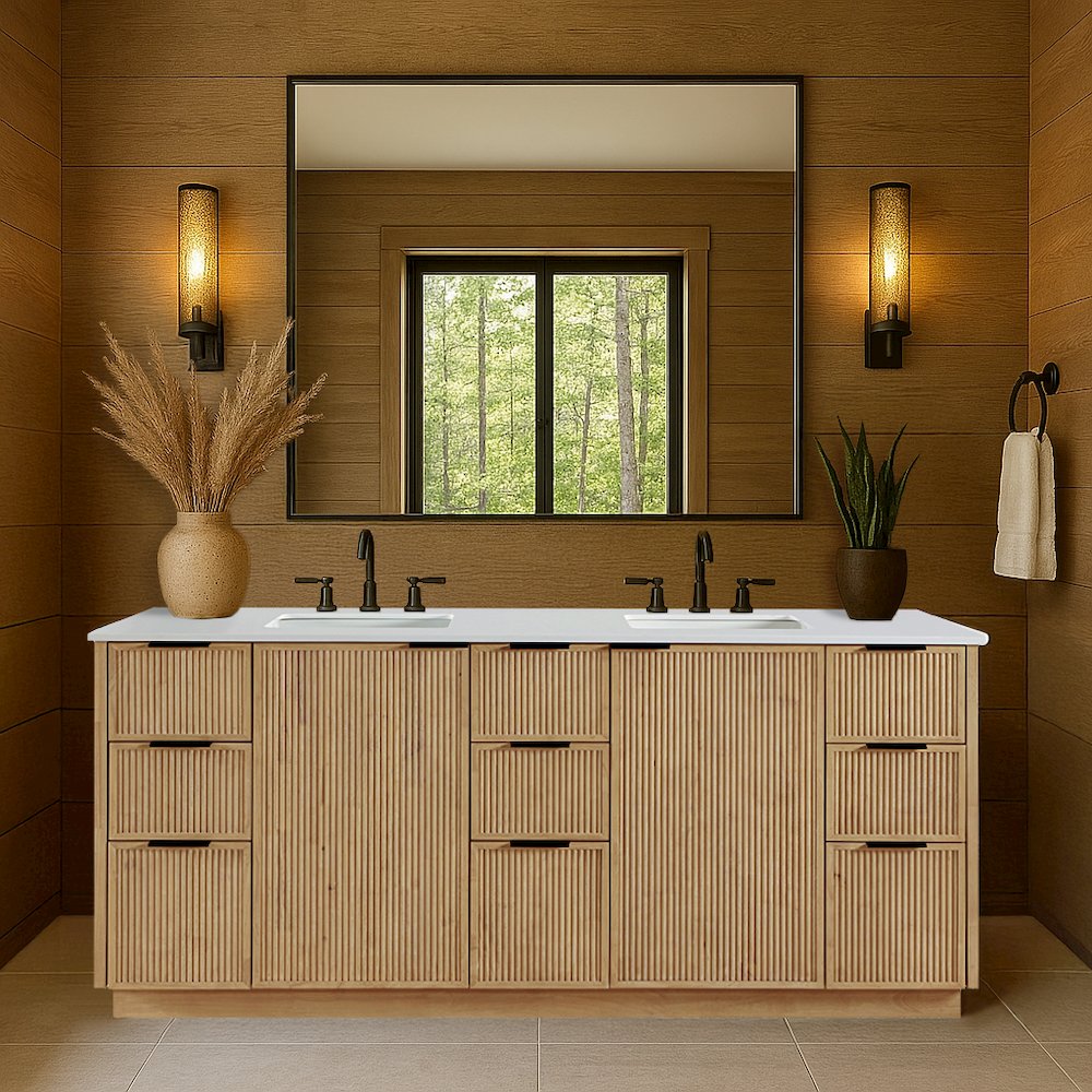 Willard 72" Natural Engineered Stone And Solid Wood Bathroom Vanity. Picture 7
