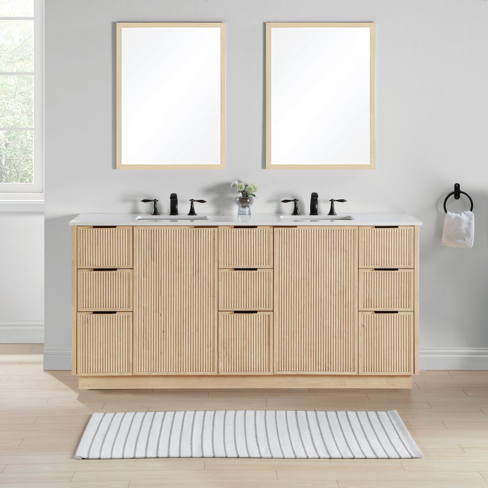 Willard 72" Natural Engineered Stone And Solid Wood Bathroom Vanity. Picture 8