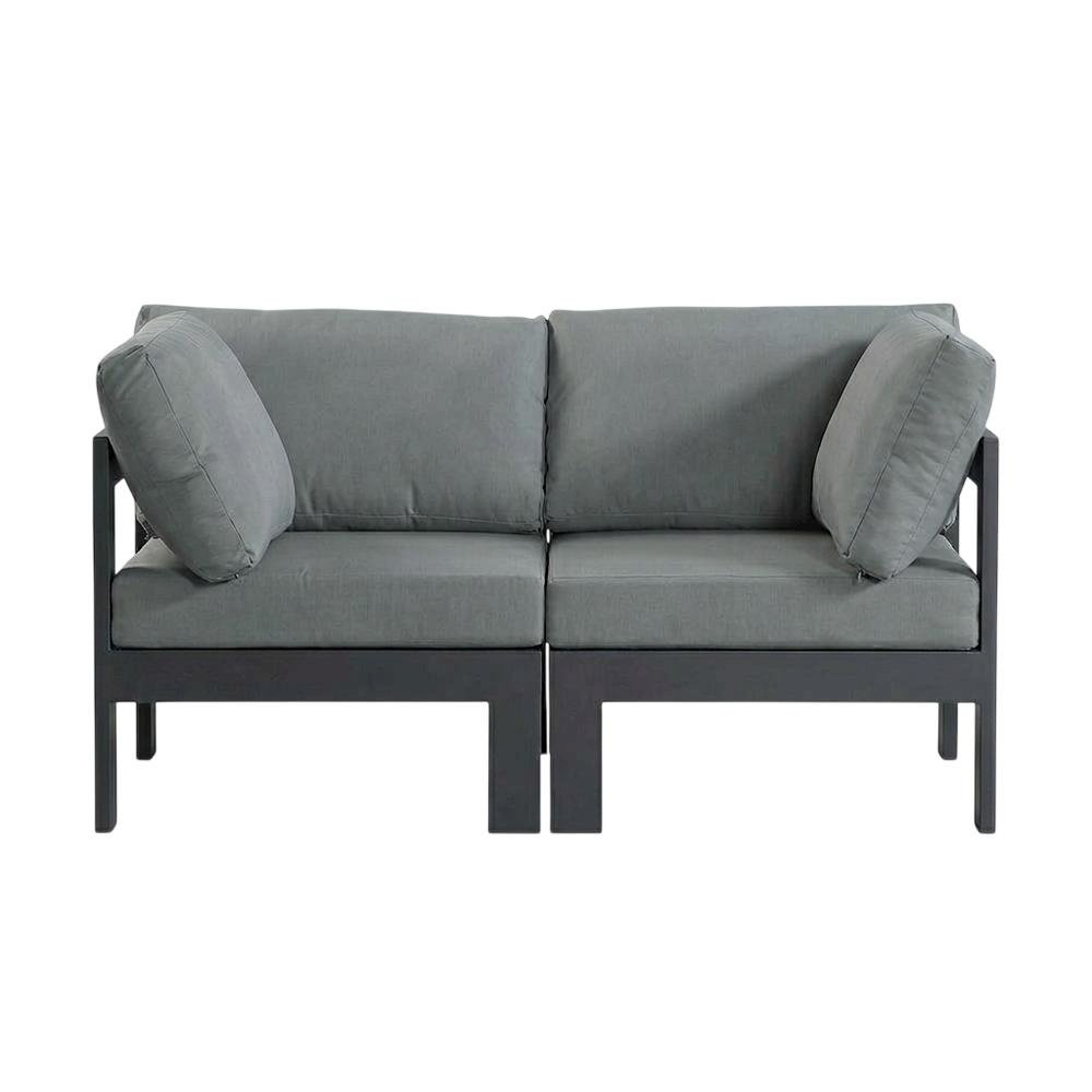 Gray Fabric Outdoor Patio Modular Sofa, Contemporary Style, Cushioned Seating. Picture 4