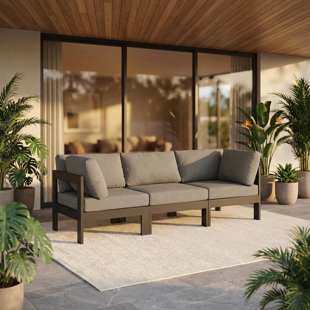 Gray Fabric Outdoor Modular Sofa With Contemporary Style For Patio Lounging. Picture 2