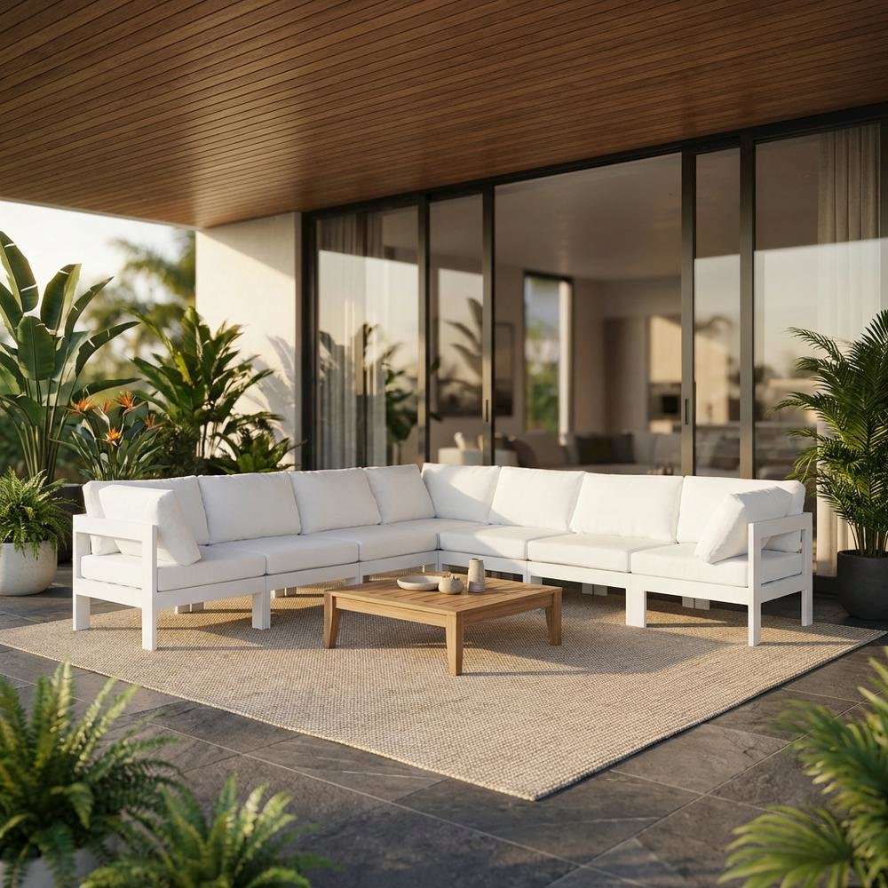White Fabric Outdoor Patio Modular Sectional For Contemporary Style Relaxation. Picture 2