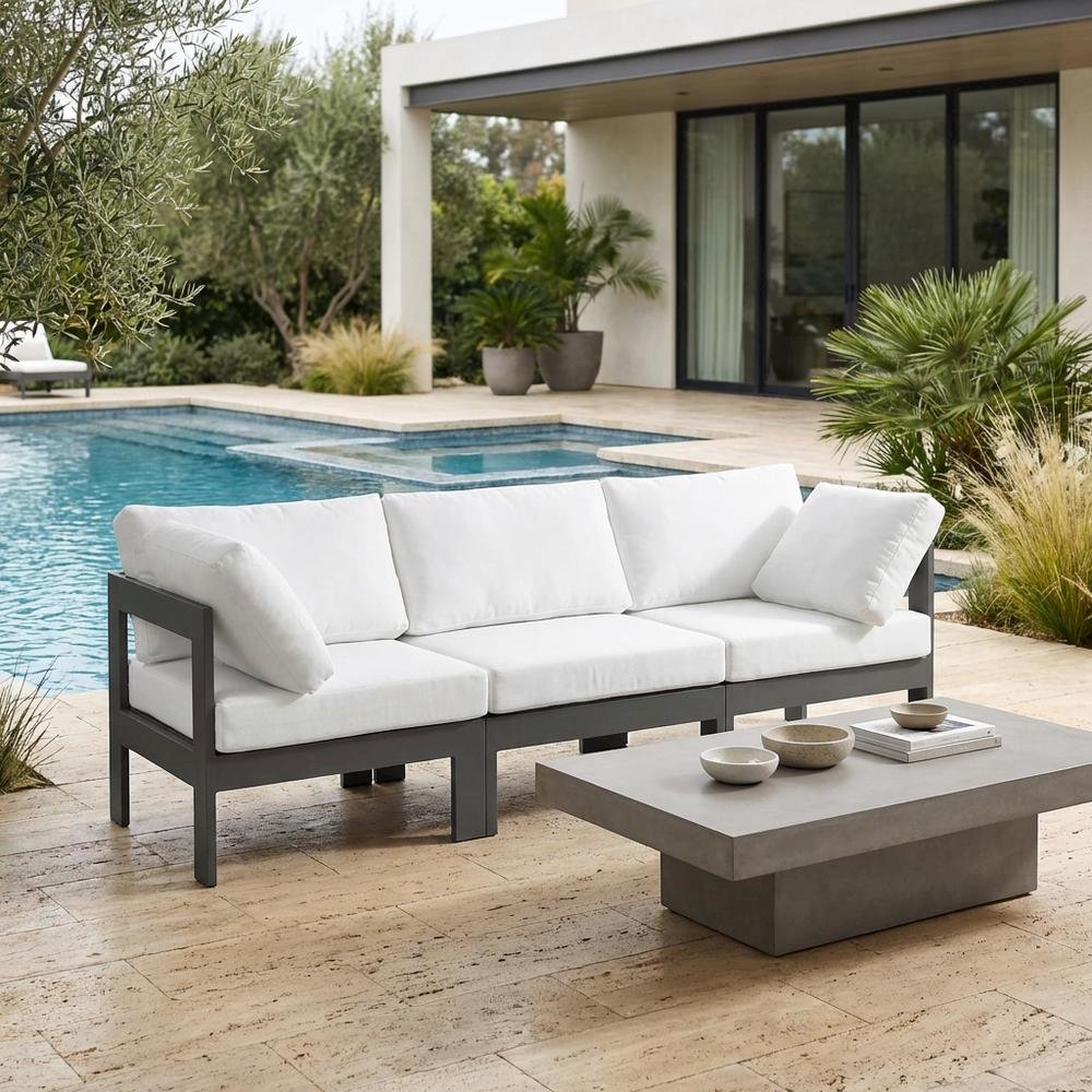 White Fabric Outdoor Modular Sofa With Contemporary Style And Cushioned Back. Picture 3
