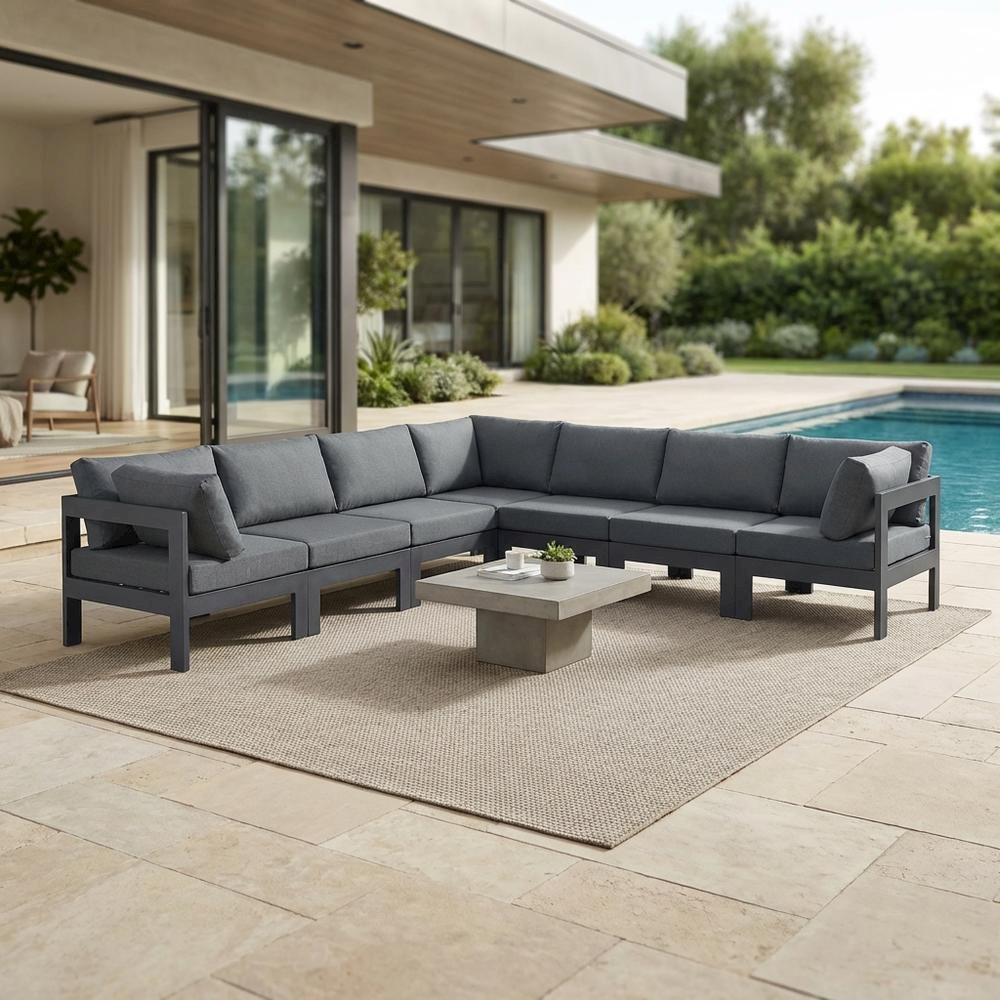 Gray Fabric Outdoor Patio Modular Sectional For Contemporary Style Lounge. Picture 3