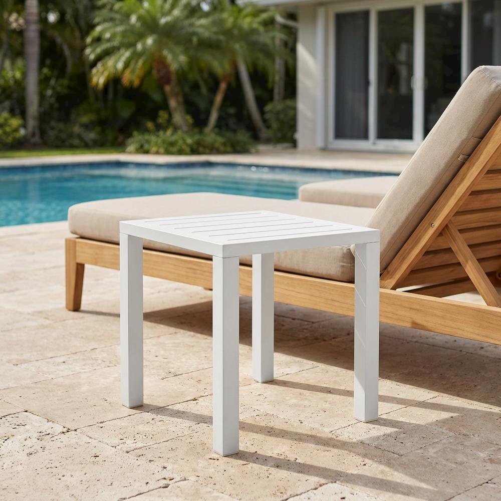 White Outdoor Patio End Table With Contemporary Style. Picture 3