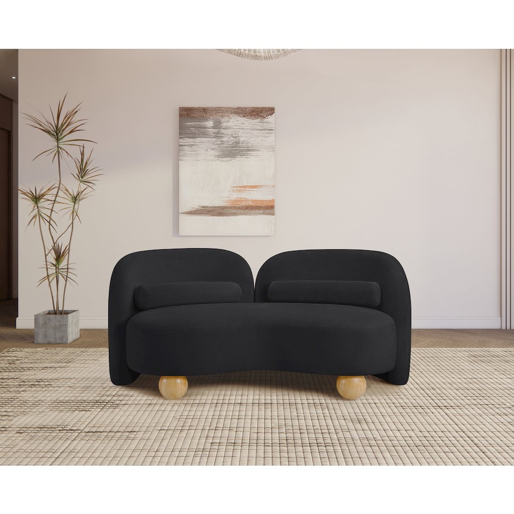 Daphne Black Chenille Fabric Loveseat. Picture 2