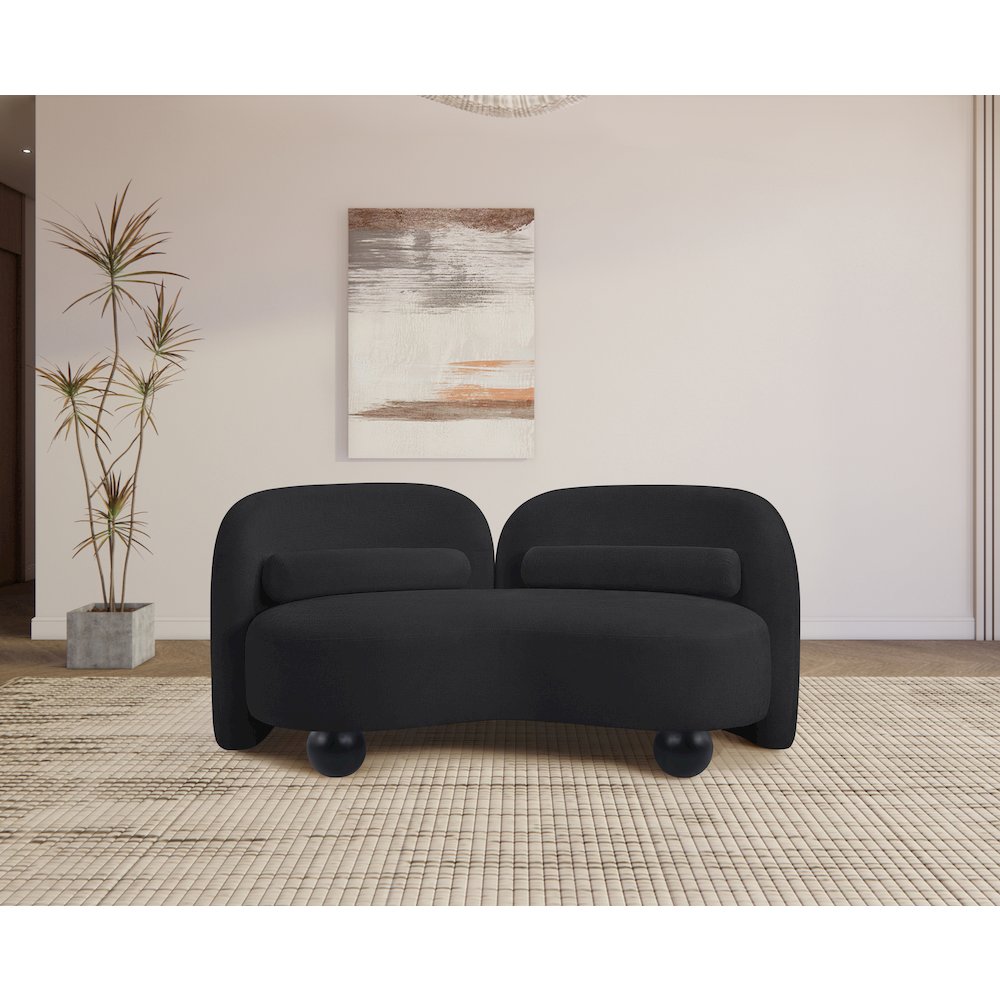 Daphne Black Chenille Fabric Loveseat. Picture 3