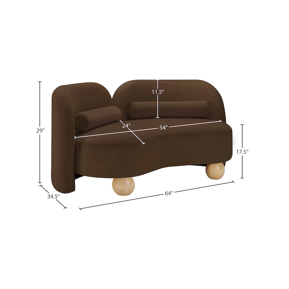 Daphne Brown Velvet Loveseat. Picture 16