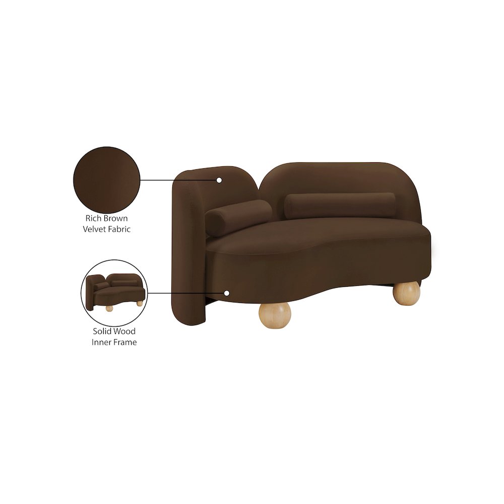 Daphne Brown Velvet Loveseat. Picture 17