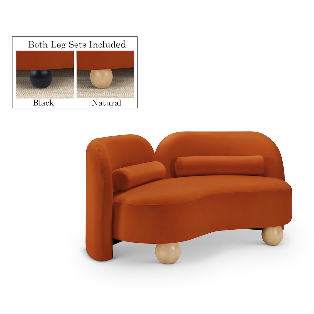 Daphne Cognac Velvet Loveseat. Picture 1