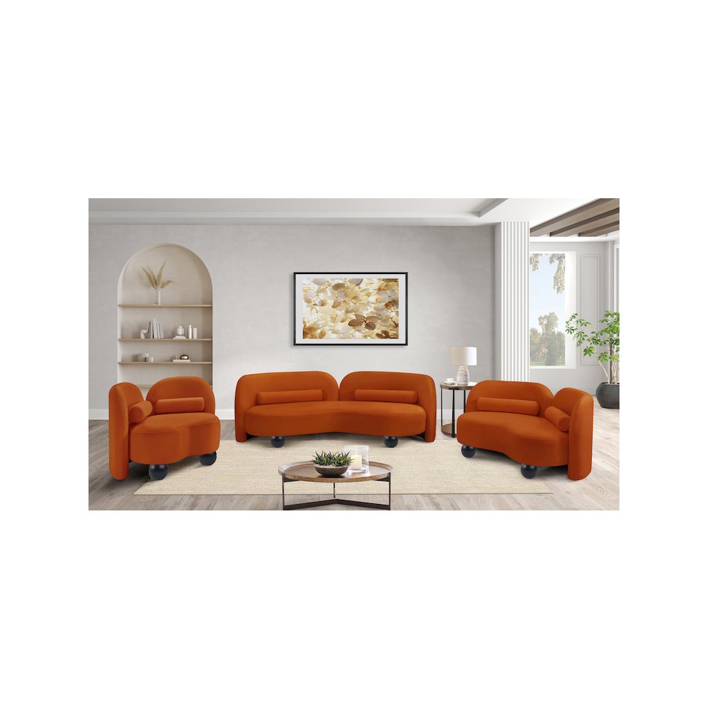 Daphne Cognac Velvet Loveseat. Picture 15