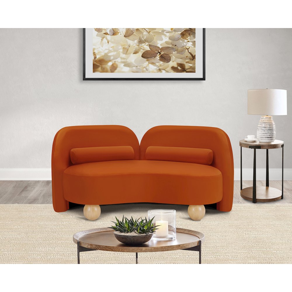 Daphne Cognac Velvet Loveseat. Picture 2