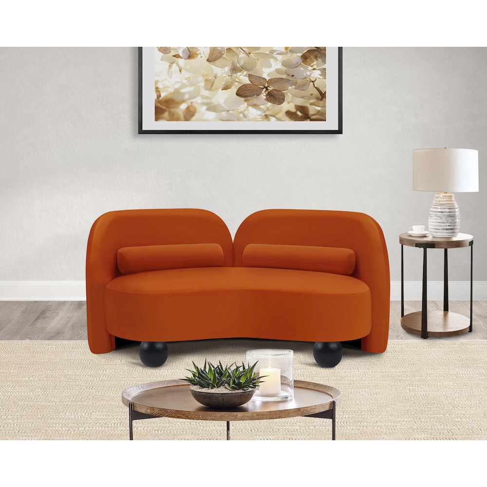 Daphne Cognac Velvet Loveseat. Picture 3