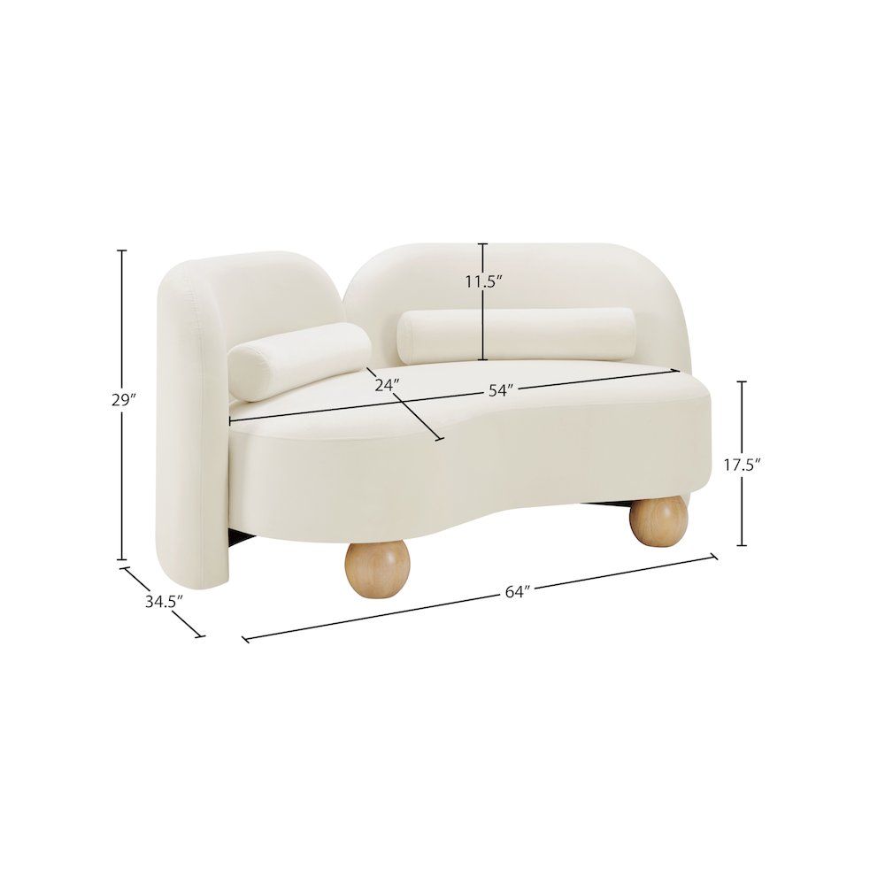Daphne Cream Velvet Loveseat. Picture 16