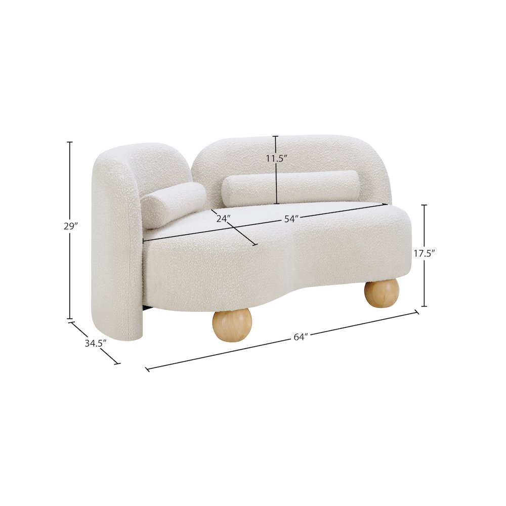 Daphne Cream Boucle Fabric Loveseat. Picture 16