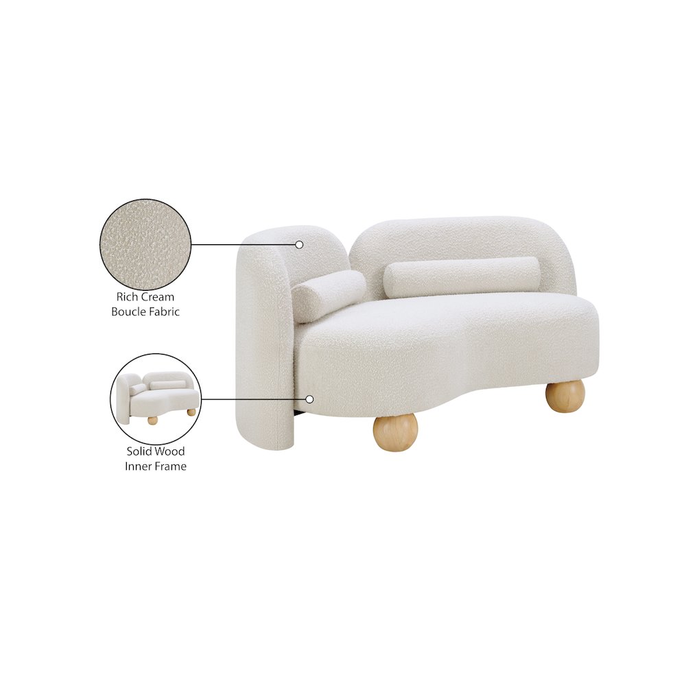 Daphne Cream Boucle Fabric Loveseat. Picture 17