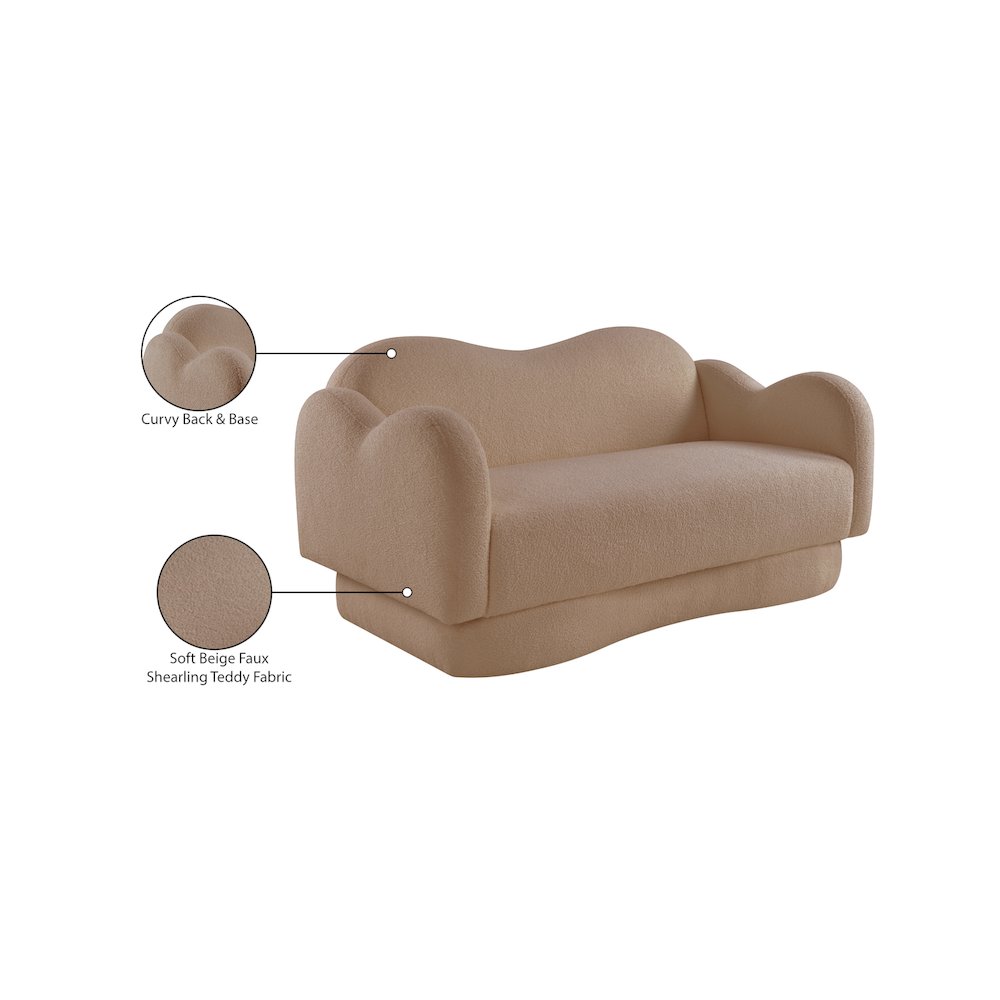 Bloom Beige Teddy Fabric Loveseat. Picture 15