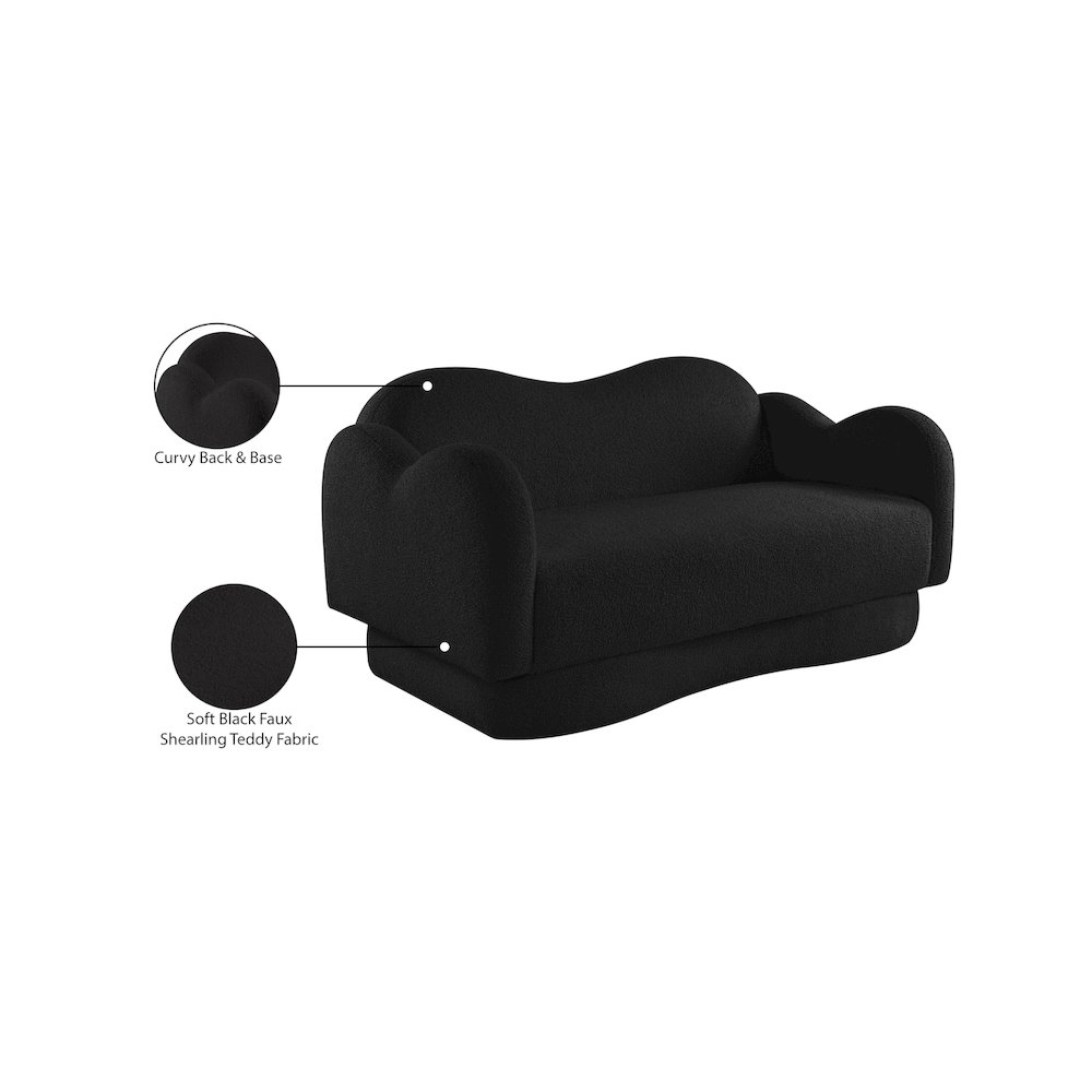 Bloom Black Teddy Fabric Loveseat. Picture 15