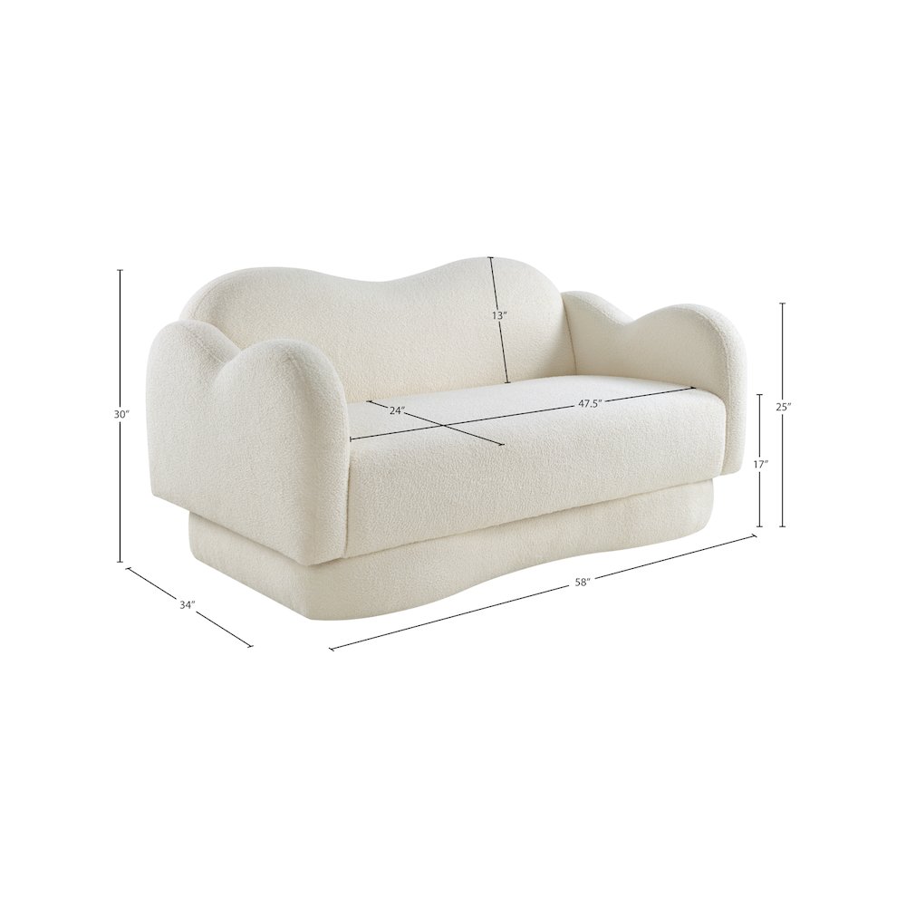 Bloom Cream Teddy Fabric Loveseat. Picture 14