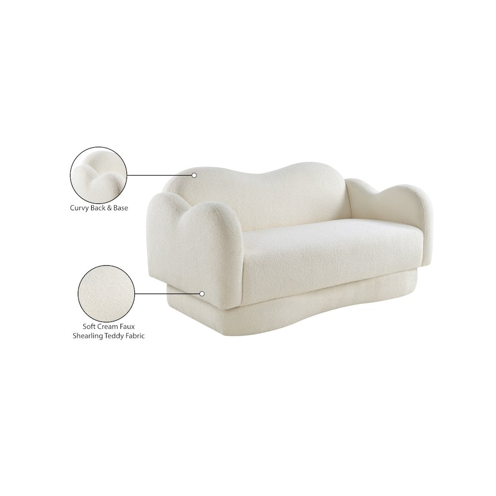 Bloom Cream Teddy Fabric Loveseat. Picture 15