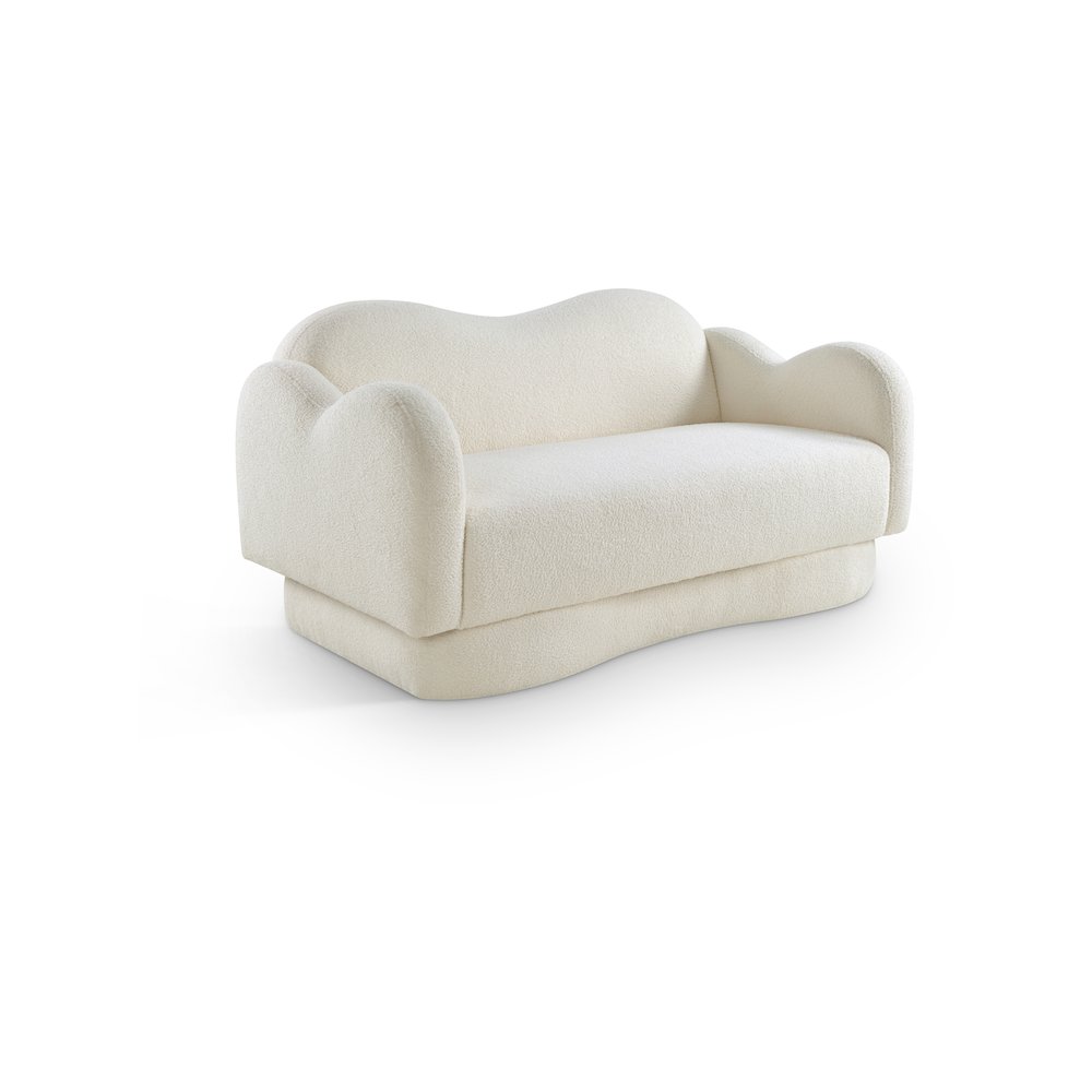 Bloom Cream Teddy Fabric Loveseat. Picture 1