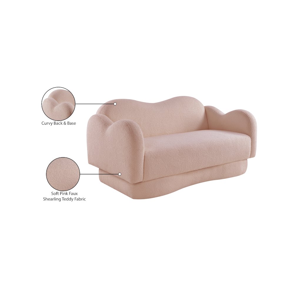 Bloom Pink Teddy Fabric Loveseat. Picture 15