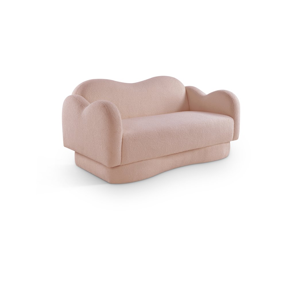 Bloom Pink Teddy Fabric Loveseat. Picture 1