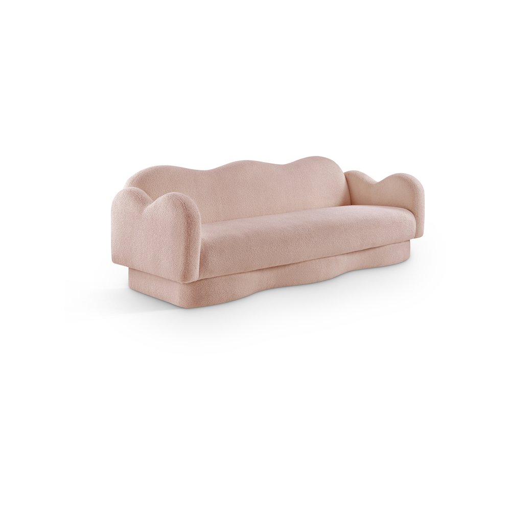 Bloom Pink Teddy Fabric Sofa. Picture 1
