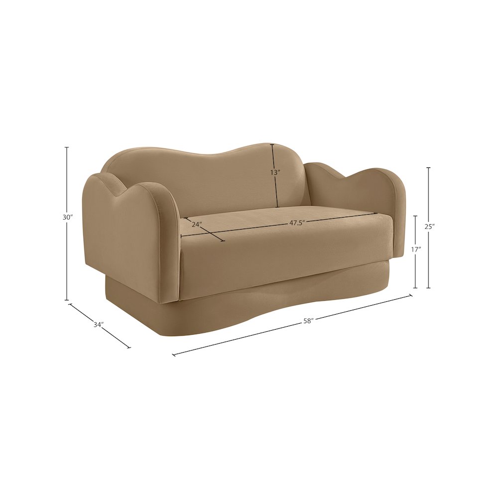 Bloom Camel Velvet Loveseat. Picture 7