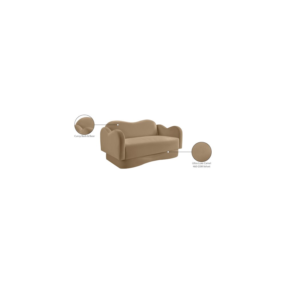 Bloom Camel Velvet Loveseat. Picture 8