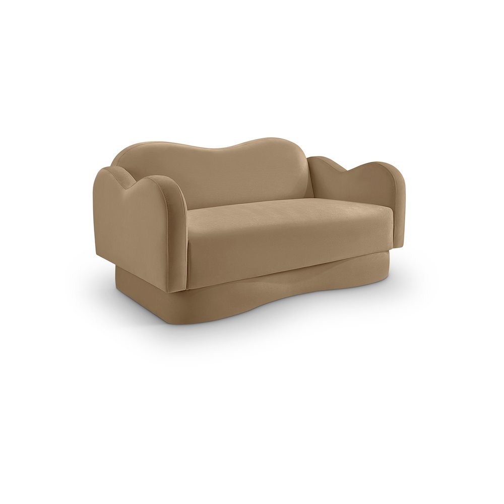 Bloom Camel Velvet Loveseat. Picture 1