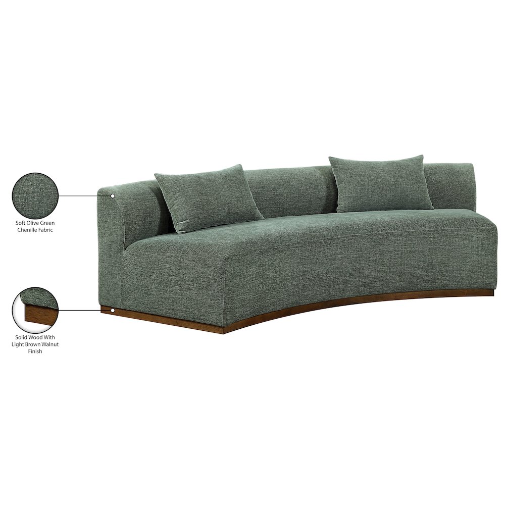 Avanti 104" Olive Chenille Fabric Upholstered Sofa. Picture 8