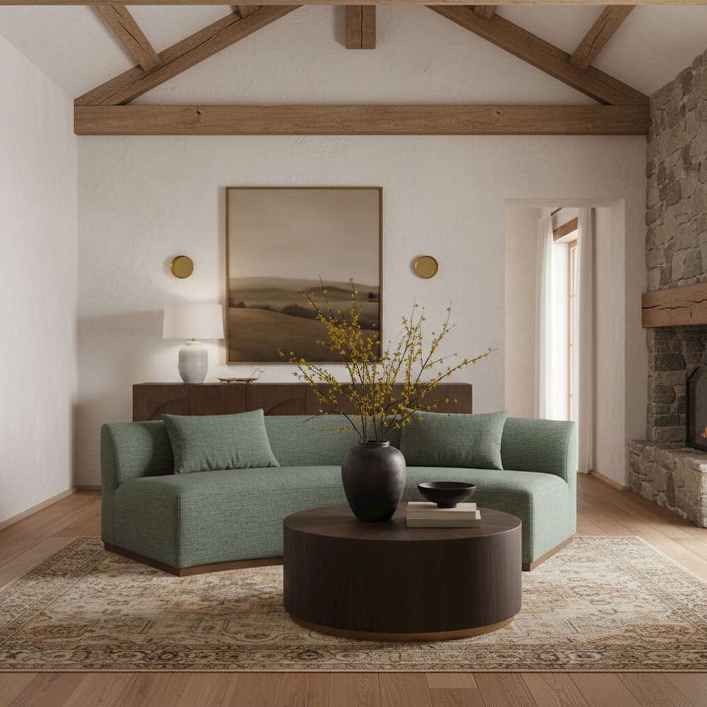 Avanti 104" Olive Chenille Fabric Upholstered Sofa. Picture 2