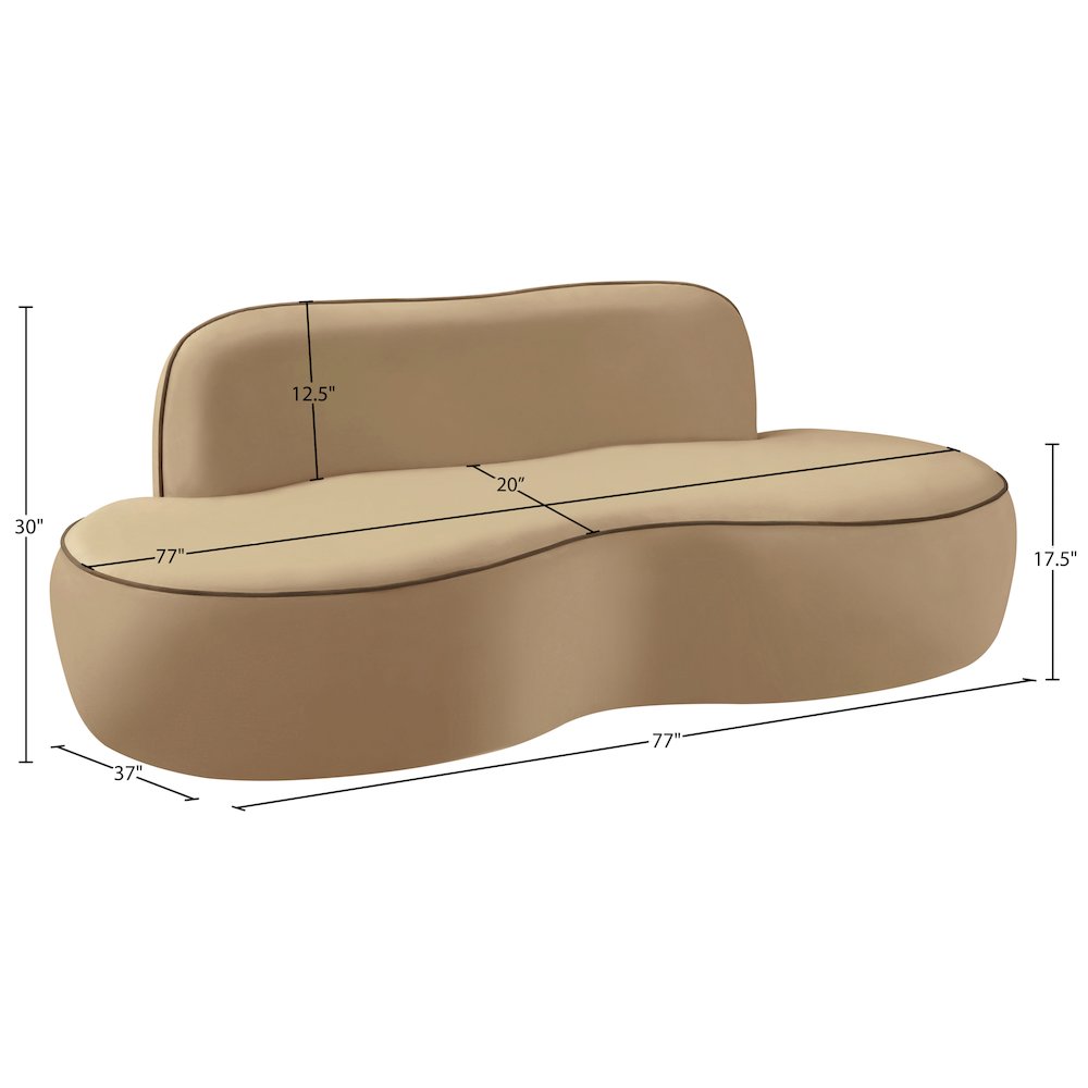Swerve 77" Beige Velvet Upholstered Loveseat. Picture 13