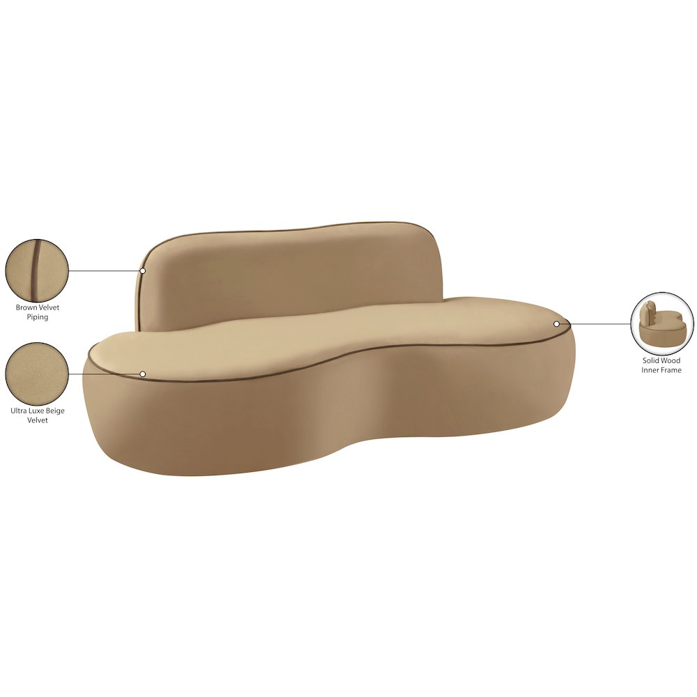 Swerve 77" Beige Velvet Upholstered Loveseat. Picture 14