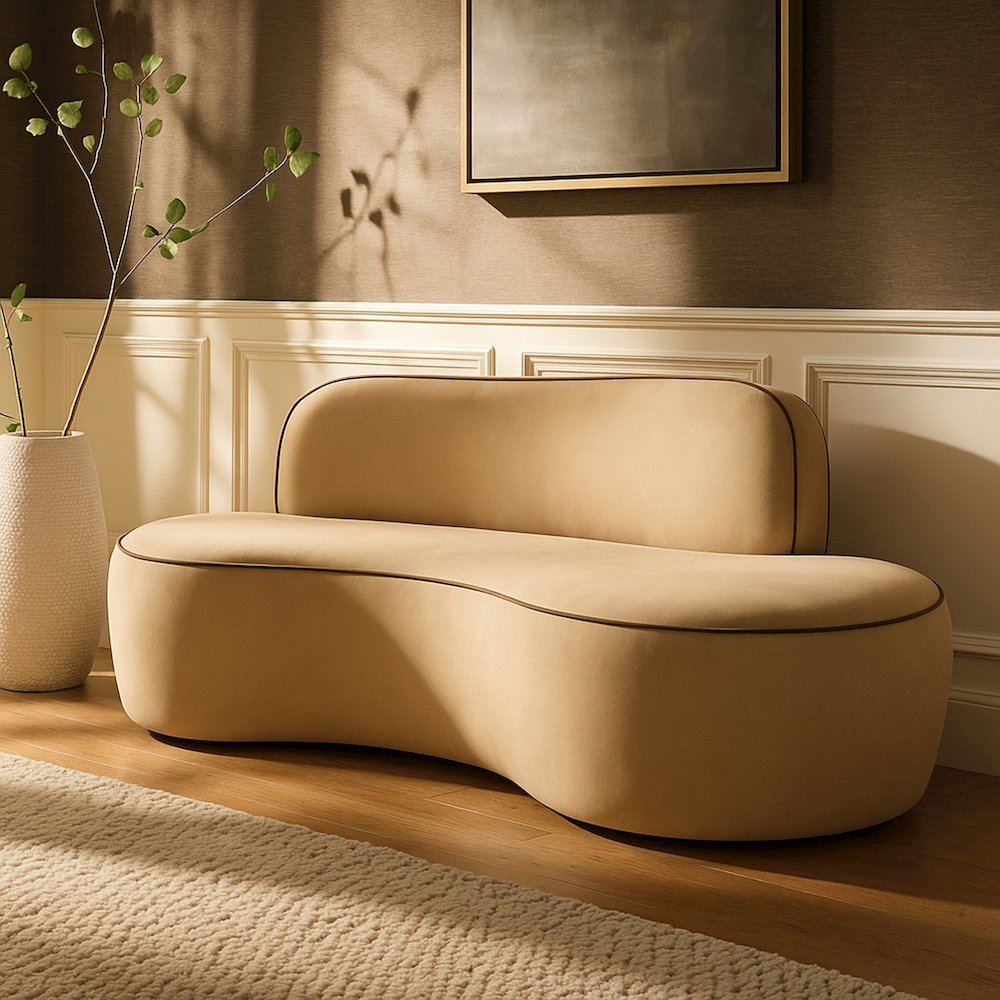Swerve 77" Beige Velvet Upholstered Loveseat. Picture 7
