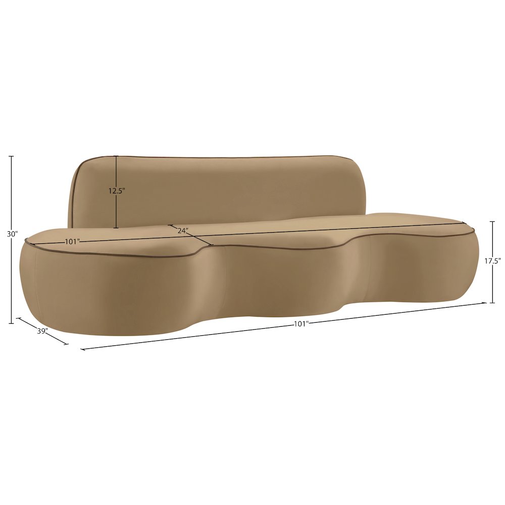 Swerve 100" Beige Velvet Upholstered Sofa. Picture 19