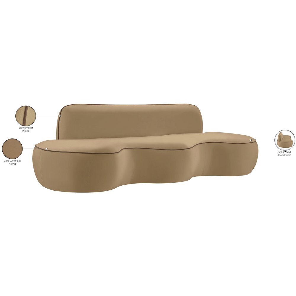 Swerve 100" Beige Velvet Upholstered Sofa. Picture 20