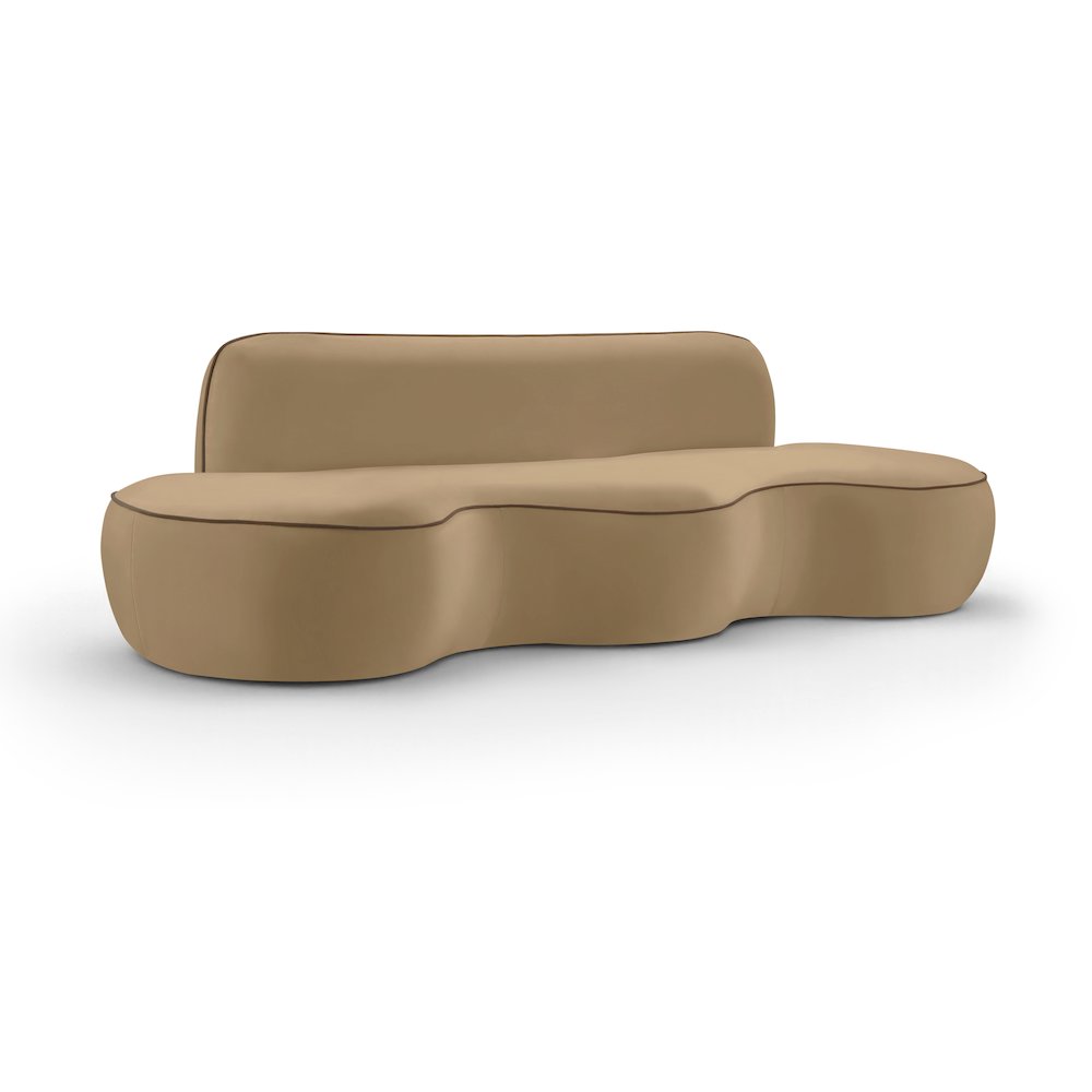 Swerve 100" Beige Velvet Upholstered Sofa. Picture 1